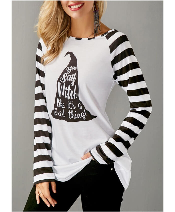 White Long Sleeve Striped T Shirt